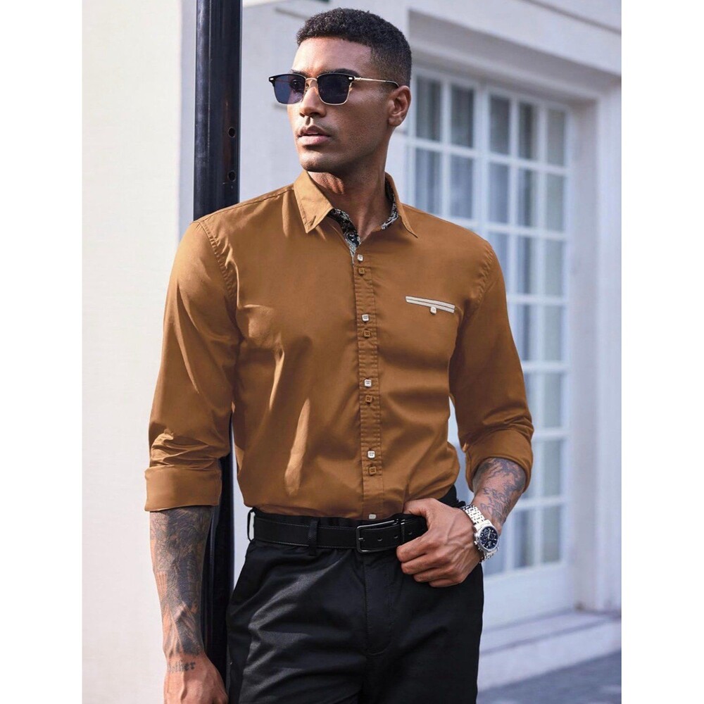 Unbranded Men's Brown and Tan Shirt